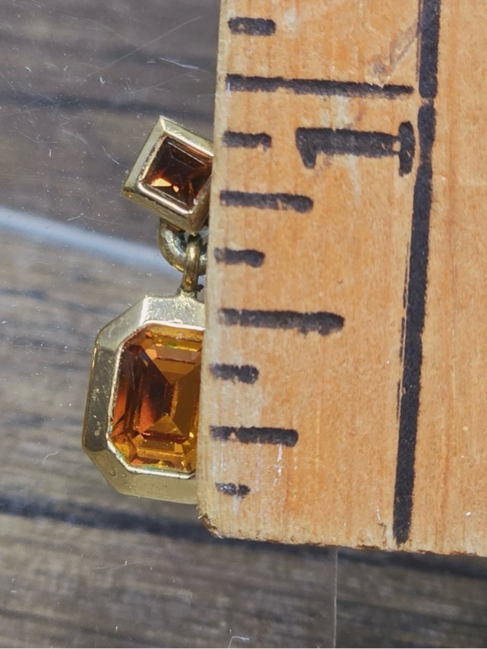 Authentic Vintage Dior Mini Rectangular Orange Dangle 14k Gold Post Earrings - Picture 4 of 5